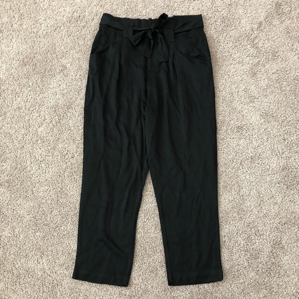 Black Paperbag Waist Tie Pants - Women's